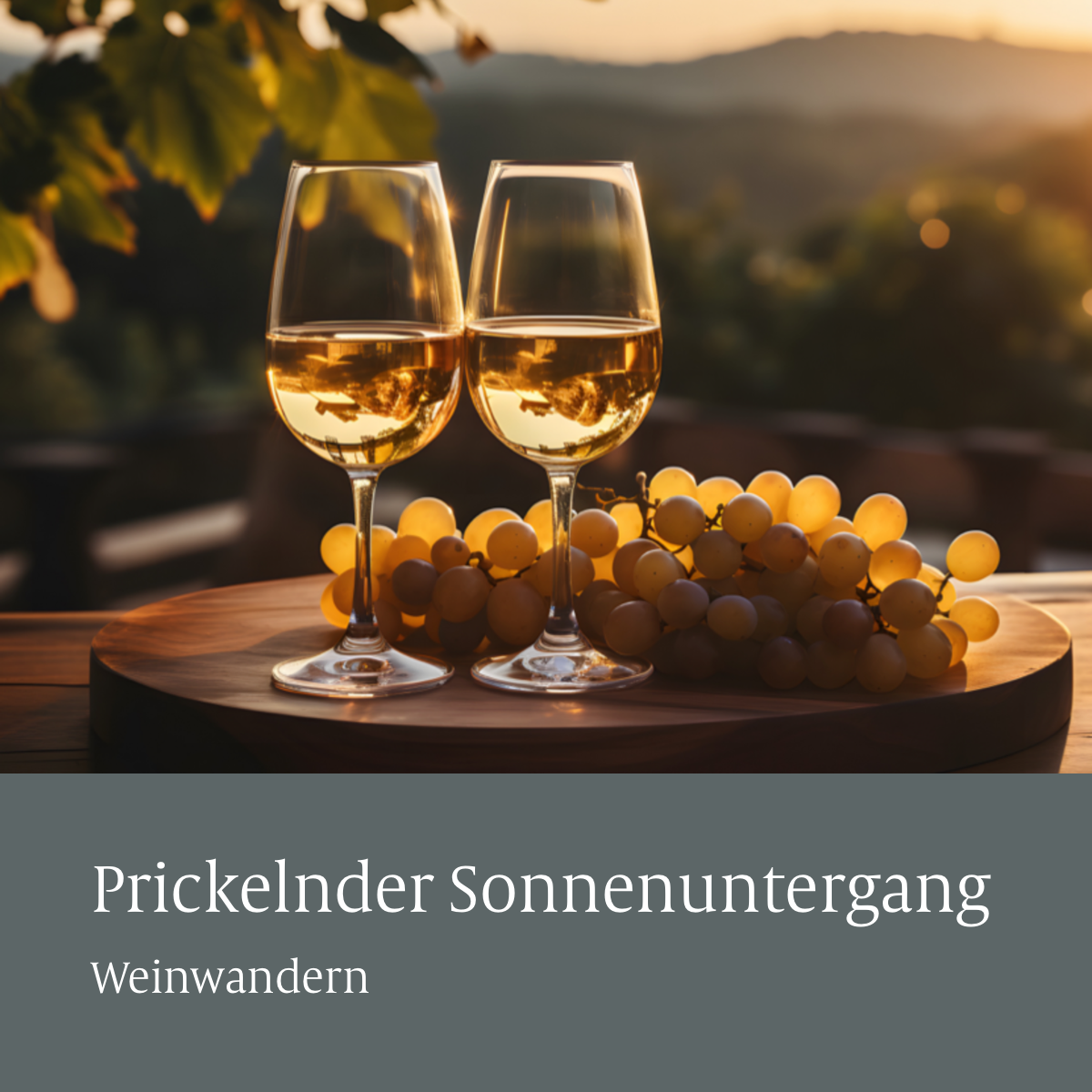 Glas Weißwein neben Körbchen mit Brotscheiben und einem Laib Brot auf Holzbrett, Text 'Brot & Wein mit Brot-Sommelier Joerg Schmid'